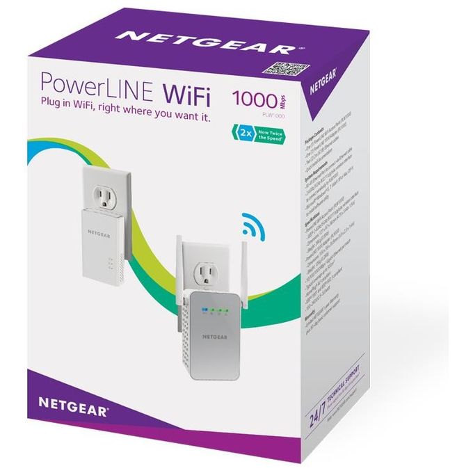 Netgear Plw1000-100Pes Adattatori Powerline Av1000 Wireless Ac Dual Band 2 Porte Gigabit Totali 2 Pezzi Bianco Ethernet