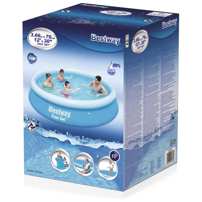 Bestway B01CGITGMG Fast Set Piscina Gonfiabile Rotonda 366x76 cm Capacita' 5377 L Materiale TriTech colore Blu