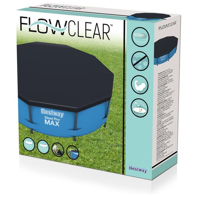 Bestway 58036 Flowclear Telo Copertura per Piscina Rotonda 305 cm compatibile Steel Pro e Steel Pro MAX colore Grigio