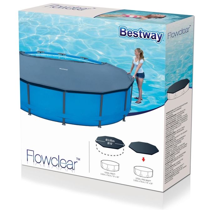 Bestway 58036 Flowclear Telo Copertura per Piscina Rotonda 305 cm compatibile Steel Pro e Steel Pro MAX colore Grigio