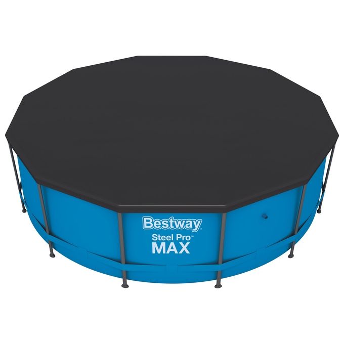 Bestway 58037 Flowclear Telo Copertura Piscina Fuori Terra Rotonda 366 cm PVC con Fori di Drenaggio colore Blu