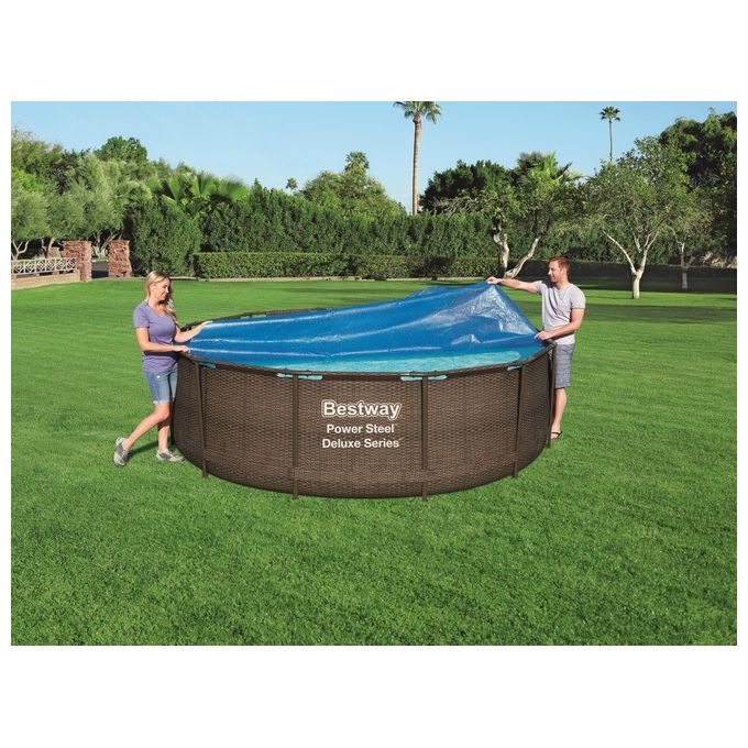Bestway 58242 Telo Termico per Piscina Rotonda Flowclear 366 cm in PE Effetto Serra colore Blu