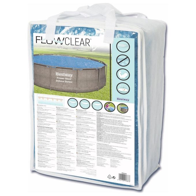 Bestway 58242 Telo Termico per Piscina Rotonda Flowclear 366 cm in PE Effetto Serra colore Blu