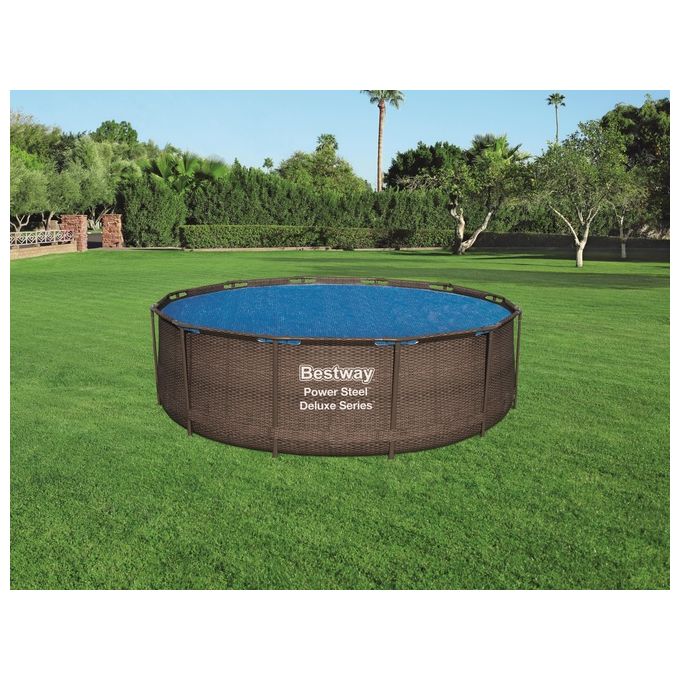 Bestway 58242 Telo Termico per Piscina Rotonda Flowclear 366 cm in PE Effetto Serra colore Blu