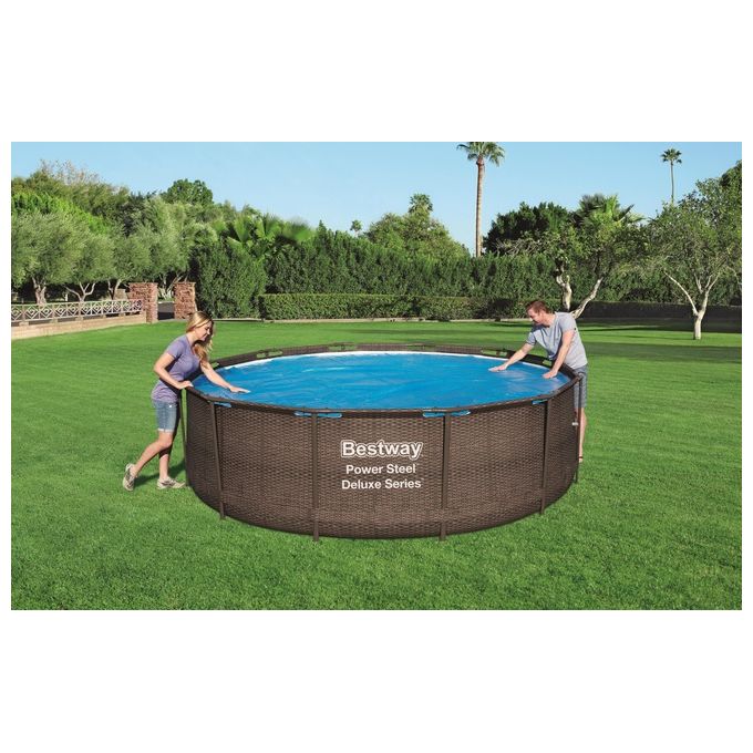 Bestway 58242 Telo Termico per Piscina Rotonda Flowclear 366 cm in PE Effetto Serra colore Blu