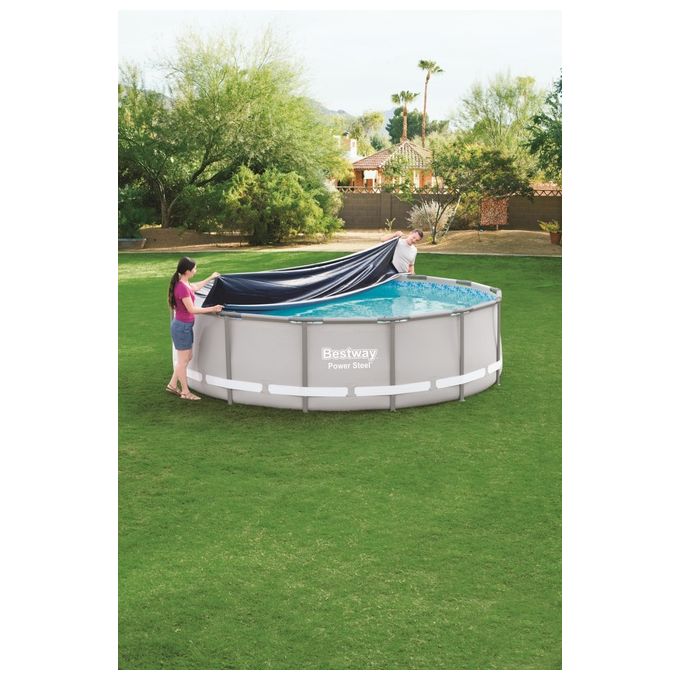 Bestway 58248-19 Flowclear Telo Copertura Piscina Fuori Terra Rotonda 427 cm Fori di Drenaggio colore Grigio