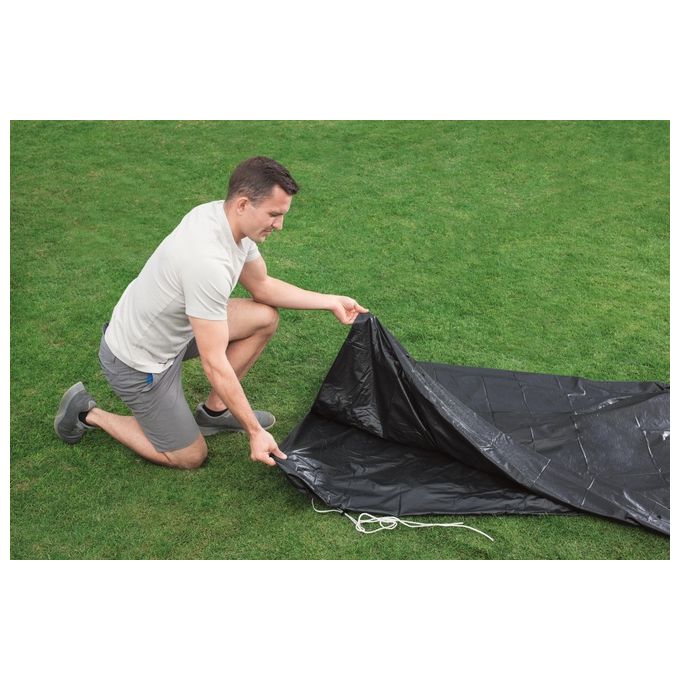 Bestway 58248-19 Flowclear Telo Copertura Piscina Fuori Terra Rotonda 427 cm Fori di Drenaggio colore Grigio