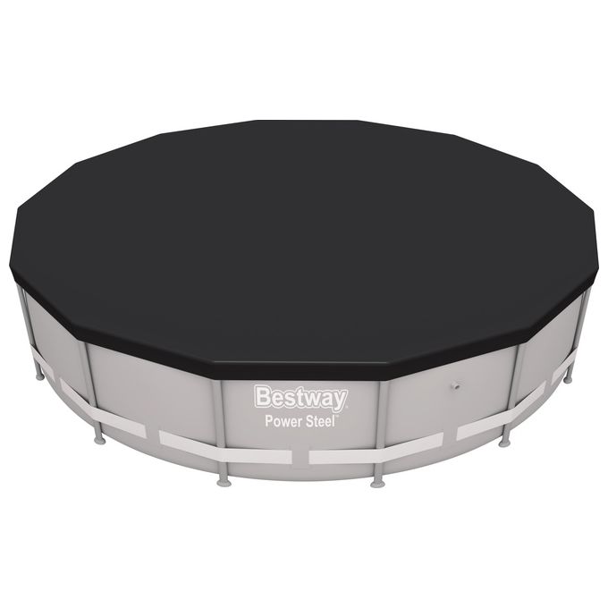 Bestway 58248-19 Flowclear Telo Copertura Piscina Fuori Terra Rotonda 427 cm Fori di Drenaggio colore Grigio