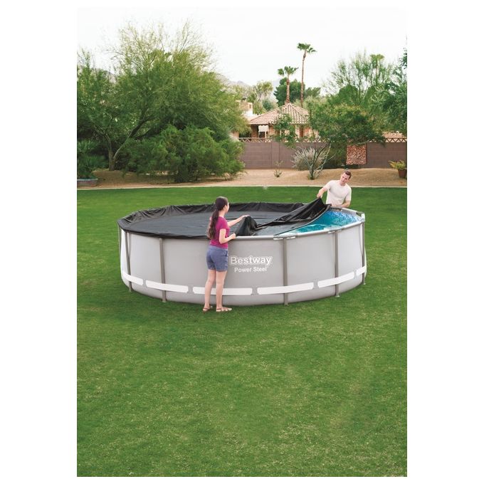 Bestway 58248-19 Flowclear Telo Copertura Piscina Fuori Terra Rotonda 427 cm Fori di Drenaggio colore Grigio
