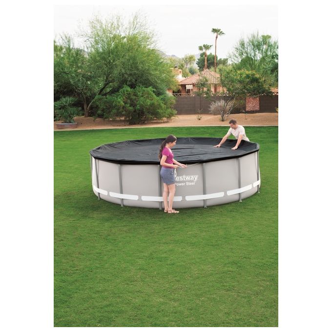 Bestway 58248-19 Flowclear Telo Copertura Piscina Fuori Terra Rotonda 427 cm Fori di Drenaggio colore Grigio