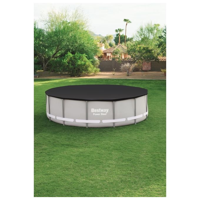 Bestway 58248-19 Flowclear Telo Copertura Piscina Fuori Terra Rotonda 427 cm Fori di Drenaggio colore Grigio