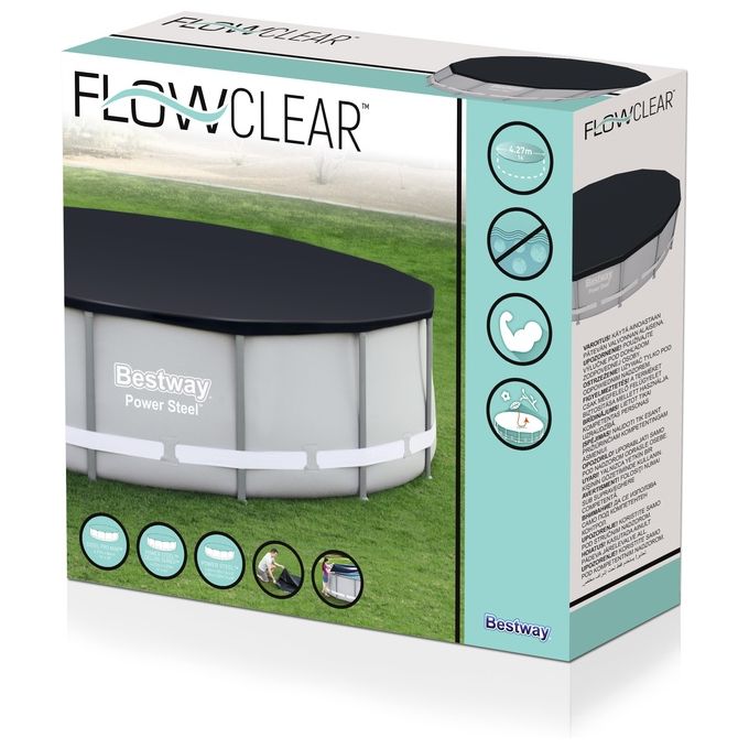 Bestway 58248-19 Flowclear Telo Copertura Piscina Fuori Terra Rotonda 427 cm Fori di Drenaggio colore Grigio