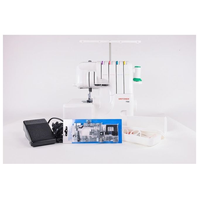 Gritzner 788 Serie Overlock Macchina da Cucire Overlock 2-3-4 Fili Trasporto Differenziale Braccio Libero 1300 punti-min colore Bianco