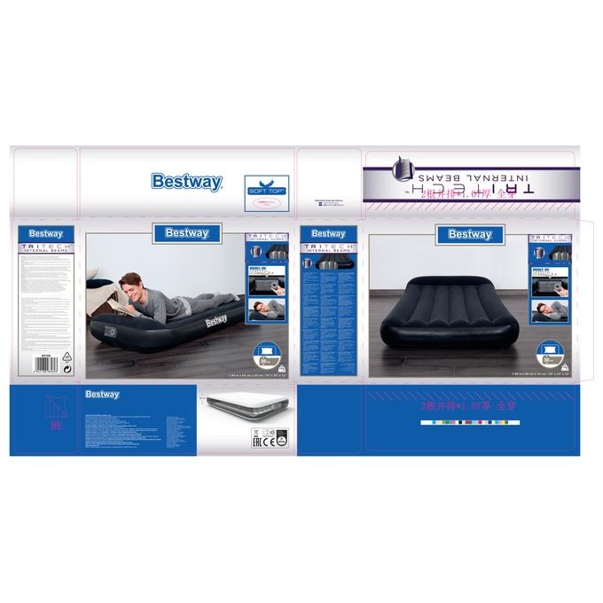 Bestway 67556 Tritech Materasso Gonfiabile Singolo pompa integrata superficie floccata 188x99x30 cm colore Grigio