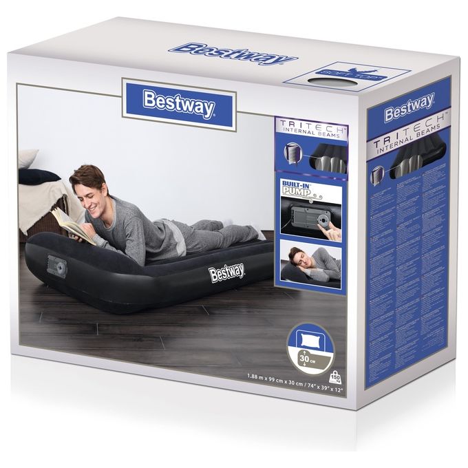Bestway 67556 Tritech Materasso Gonfiabile Singolo pompa integrata superficie floccata 188x99x30 cm colore Grigio