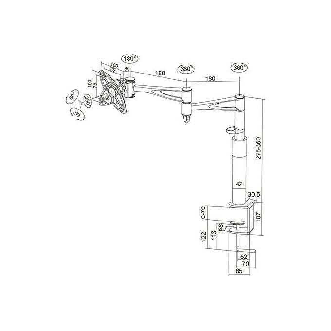 Nilox MB0953 Supporto da Tavolo Braccio a Gas 3 Snodi Nero