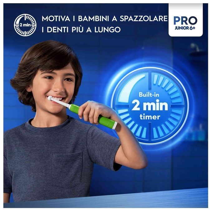 Oral-B 8006540743027 Junior Spazzolino elettrico rotante 3 modalita' Timer 2 min colore Verde