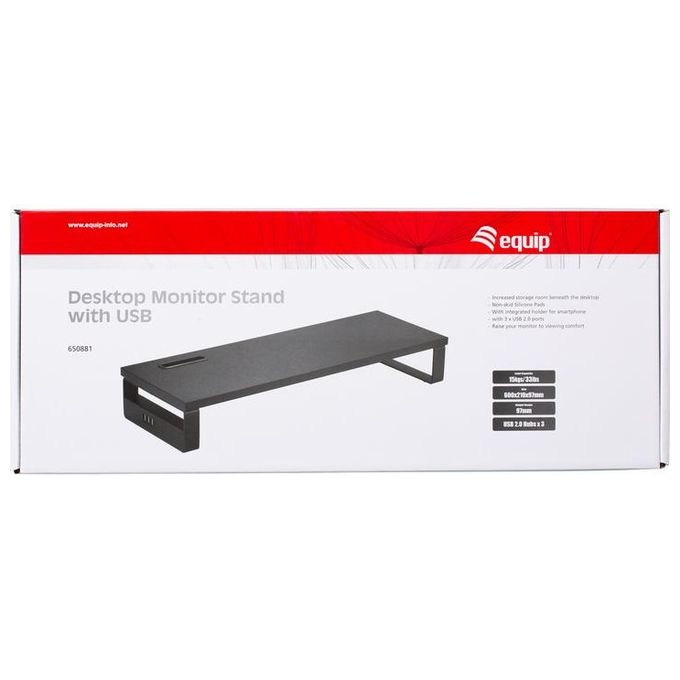 Equip 650881 Supporto per Monitor da Tavolo con Hub USB 3 porte e Supporto Smartphone 15 Kg colore Nero