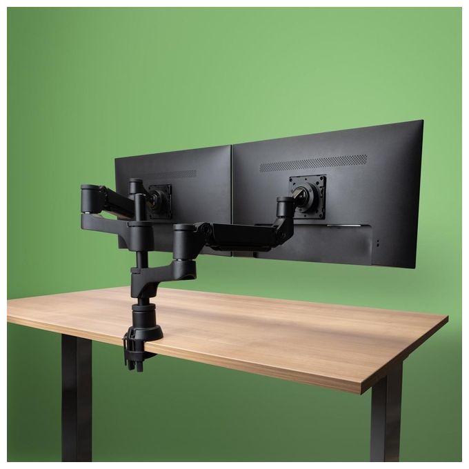R Go Tools RGOVLCA4TWSI R-Go Caparo 4 Supporto Doppio per Monitor Regolabile con Molla a Gas 3-9 Kg 24''-32'' VESA 75x75 100x100 mm colore Nero opaco