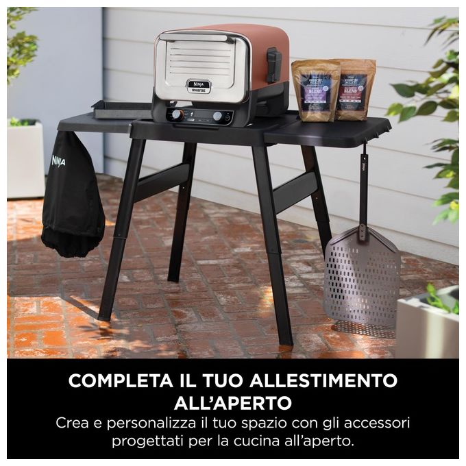 Ninja 4718J800EU Woodfire Supporto Regolabile e Tavolino Laterale Ripiano Forno da Esterno Griglia BBQ Ninja Woodfire Tavolo Carichi Pesanti Supporto Forno per Pizza Nero