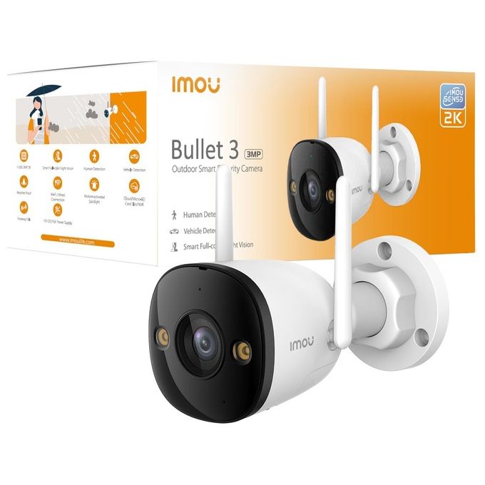 Imou IPC-S3EP-3M0WE Telecamera di Sicurezza Bullet da Esterno 3MP 2K Wi-Fi 6 Visione Notturna Full Color Rilevamento Persone Sirena IP67 colore Bianco