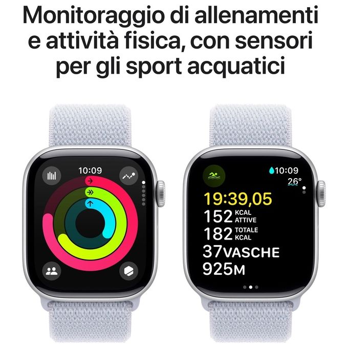Apple MWX53QL-A Apple Watch Series 10 Smartwatch 42 mm GPS + Cellular con Cinturino Sport Loop colore Nuvola Azzurra