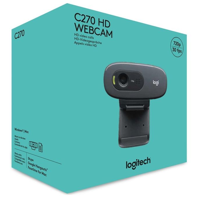 Logitech C270 Webcam HD Videochiamate HD Widescreen, Correzione Automatica