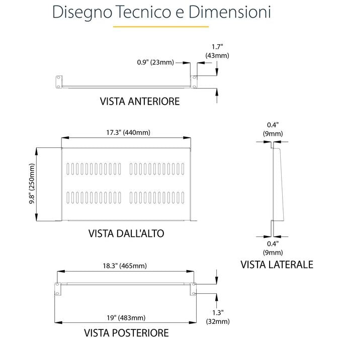 StarTech CABSHELFV1U Scaffale Rack 1U Ventilato Acciaio 20 Kg Profondita' 25 cm colore Nero