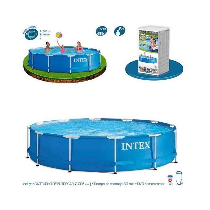 Intex Piscina Fuori Terra Metal Frame Rotonda con Pompa Filtro Acciaio e PVC Blu 366x76 cm 2006 L-h