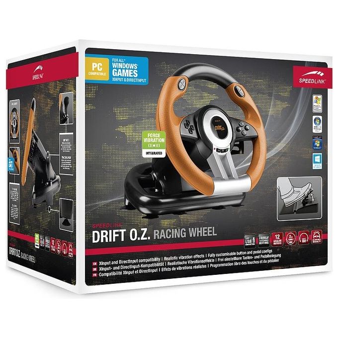 SPEEDLINK SL-6695-BKOR-01 DRIFT O.Z. Volante da Corsa con Pedali PC USB Analogico Digitale 12 Pulsanti Vibrazione Regolabile colore Nero Grigio Arancione