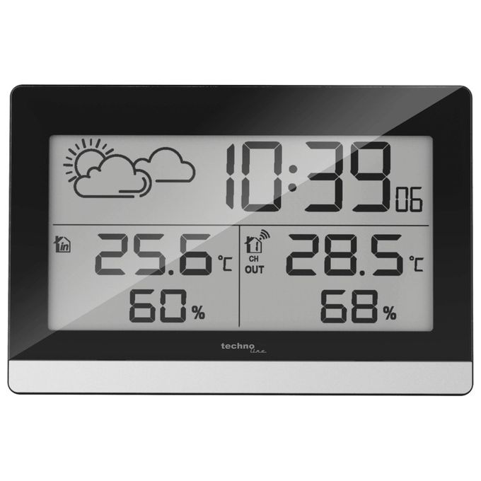 Technoline WS9255 Stazione Meteo Digitale con Sensore Esterno Temperatura e Umidita' Interna Esterna Orologio Radiocontrollato DCF-77 Previsione del Tempo Allarme Gelo Sveglia con Funzione Snooze colore Nero