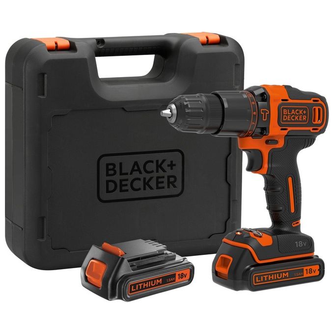 Black+Decker Trapano-Avvitatore a Percussione con Doppia Batteria 18V Litio 1.5Ah in Valigetta