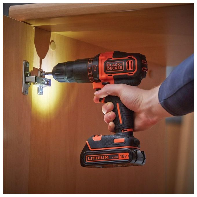 Black+Decker Trapano-Avvitatore a Percussione 18V Litio 1.5Ah in Valigetta