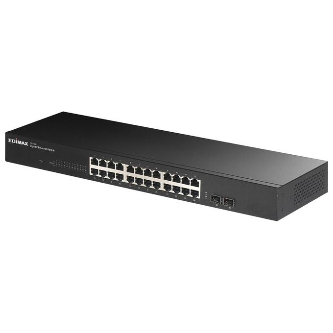 EDiMAX GS-1026 V3 Switch di rete non gestito Gigabit Ethernet 24 porte RJ-45 2 porte SFP metallo rack 1U colore Nero