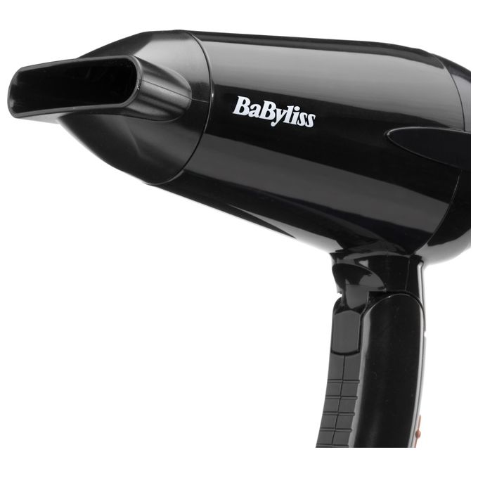Babyliss 5344E Asciugacapelli da Viaggio 2000W Leggero e Compatto con Manico Pieghevole Doppio Voltaggio Nero