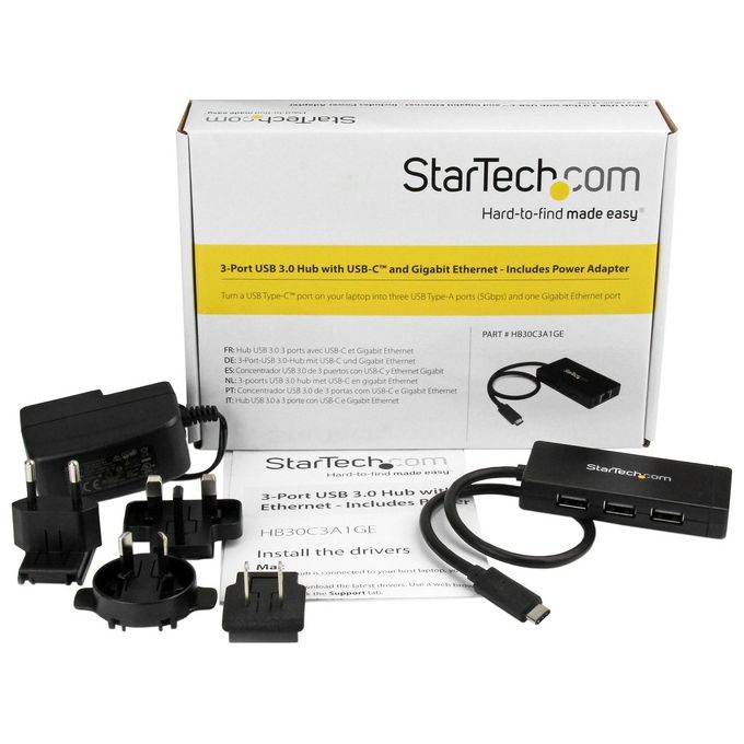 Startech hub usb 3.0 a 3 Porte con Usb-c e Ethernet Gigabit - Type-c