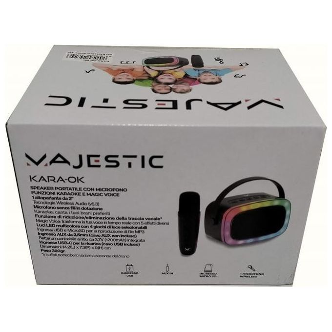 New Majestic Speaker Kara Ok Black con Microfono Funzioni Karaoke e Magic Voice