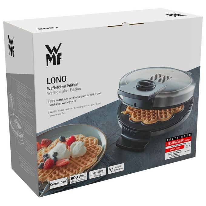 WMF 04.1521.0011 Lono Piastra per Waffle 5 Waffle 900 W con Rivestimento Antiaderente e Controllo Doratura colore Nero Cromo