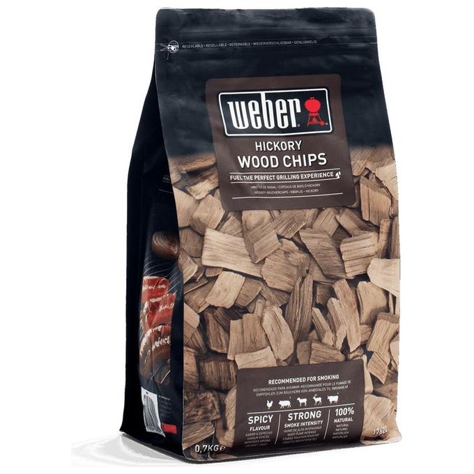 Weber 17624 Chips Legna da Affumicatura Hickory 0.7 Kg per Barbecue a Gas Carbone ed Elettrico