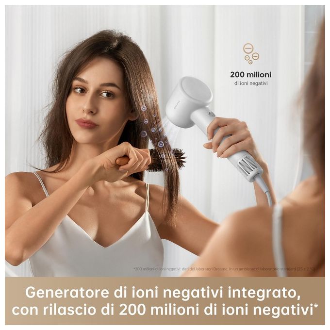 Dreame GLEAMGREY Hair Gleam Asciugacapelli 1600 W Motore Brushless 110000 rpm Ioni Negativi 4 Livelli Temperatura colore Grigio