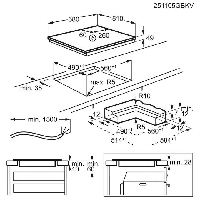 AEG 949 598 346 Serie 6000 Piano cottura a induzione 60 cm 4 zone DoubleBridge colore Nero