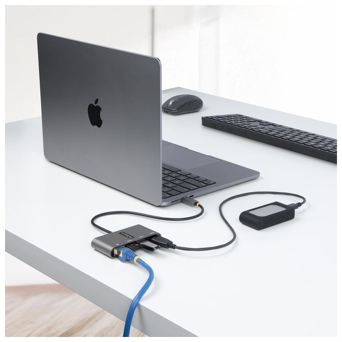 StarTech HB30C3A1GEA2 Hub USB-C 3 Porte USB-A Ethernet Gigabit GbE 5Gbps Cavo 30cm Bus Powered colore Grigio