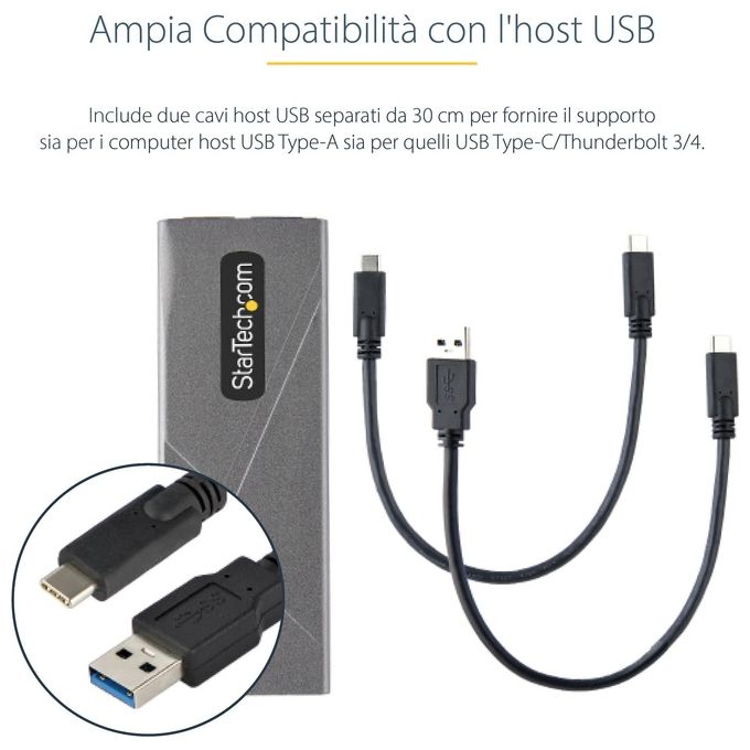 StarTech.com M2-USB-C-NVME-SATA Box Esterno SSD M.2 NVMe SATA USB-C 10Gbps Alluminio 2230 2242 2260 2280 colore Grigio