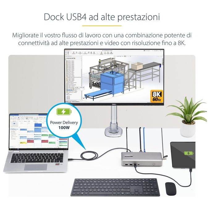 StarTech.com 155UE-USB4-DOCK Docking Station USB4 Doppio Monitor HDMI 4K 120Hz 8K 6x USB 2.5GbE 100W PD colore Argento