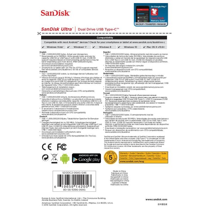 Sandisk Ultra Dual Usb Drive Type-C 64Gb Usb 3.1 Type C Nero-Argento