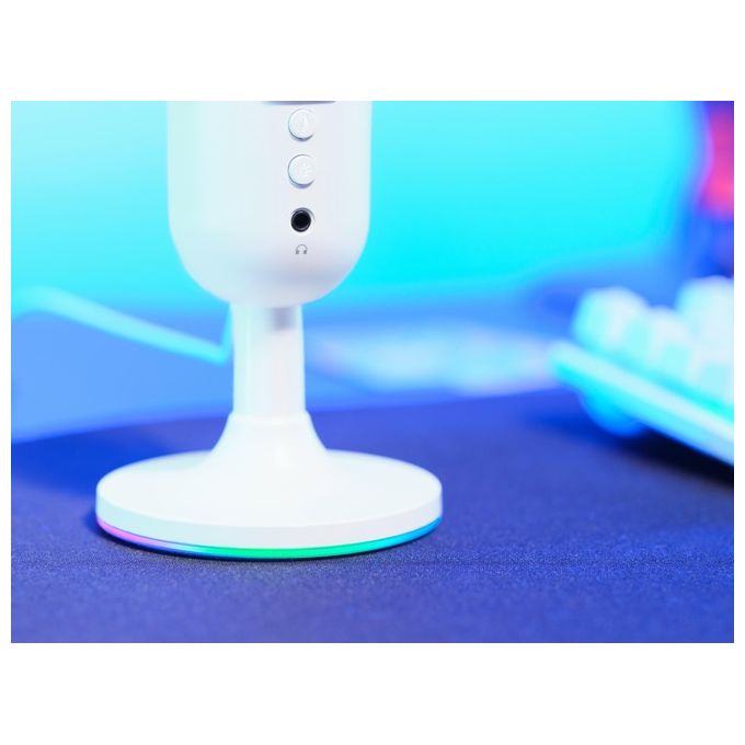 Trust S9913958 GXT 234W Yunix Microfono USB da Tavolo con Pattern Cardioide Filtro Pop Integrato e Illuminazione RGB Uscita Cuffie Pulsante Mute colore Bianco