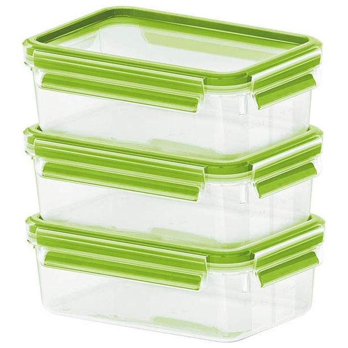 Emsa Food ClipandClose Contenitore Salvafreschezza Trasparente-Verde 0,55 Litri Set 3 Pezzi