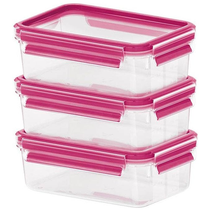 Emsa Food ClipandClose Contenitore Salvafreschezza Trasparente-Rosa 0,55 Litri Set 3 Pezzi