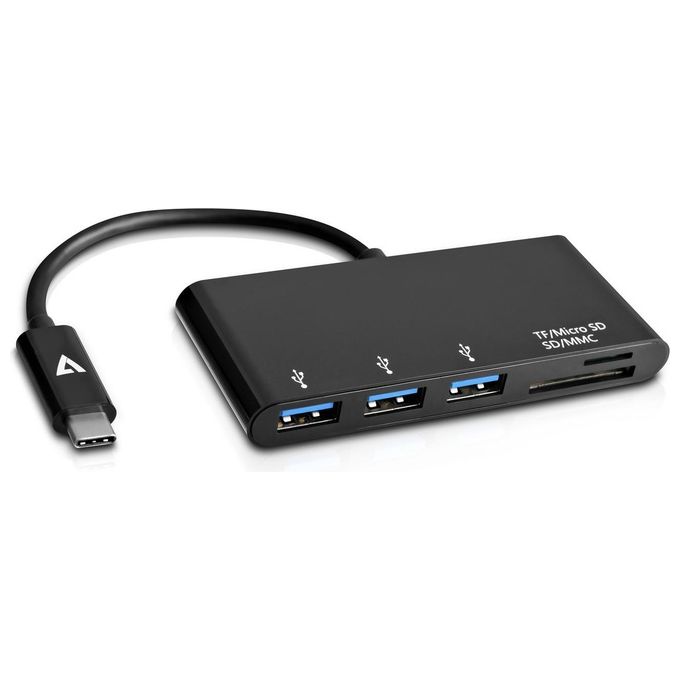 V7 V7UC3U-HUB-BLK-1E Hub 3 Porte Usb 3 Super Usb-c Maschio a 5-in-1 Femmina Nero