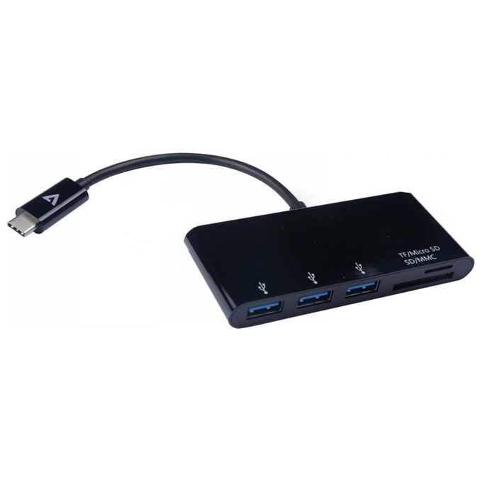 V7 V7UC3U-HUB-BLK-1E Hub 3 Porte Usb 3 Super Usb-c Maschio a 5-in-1 Femmina Nero
